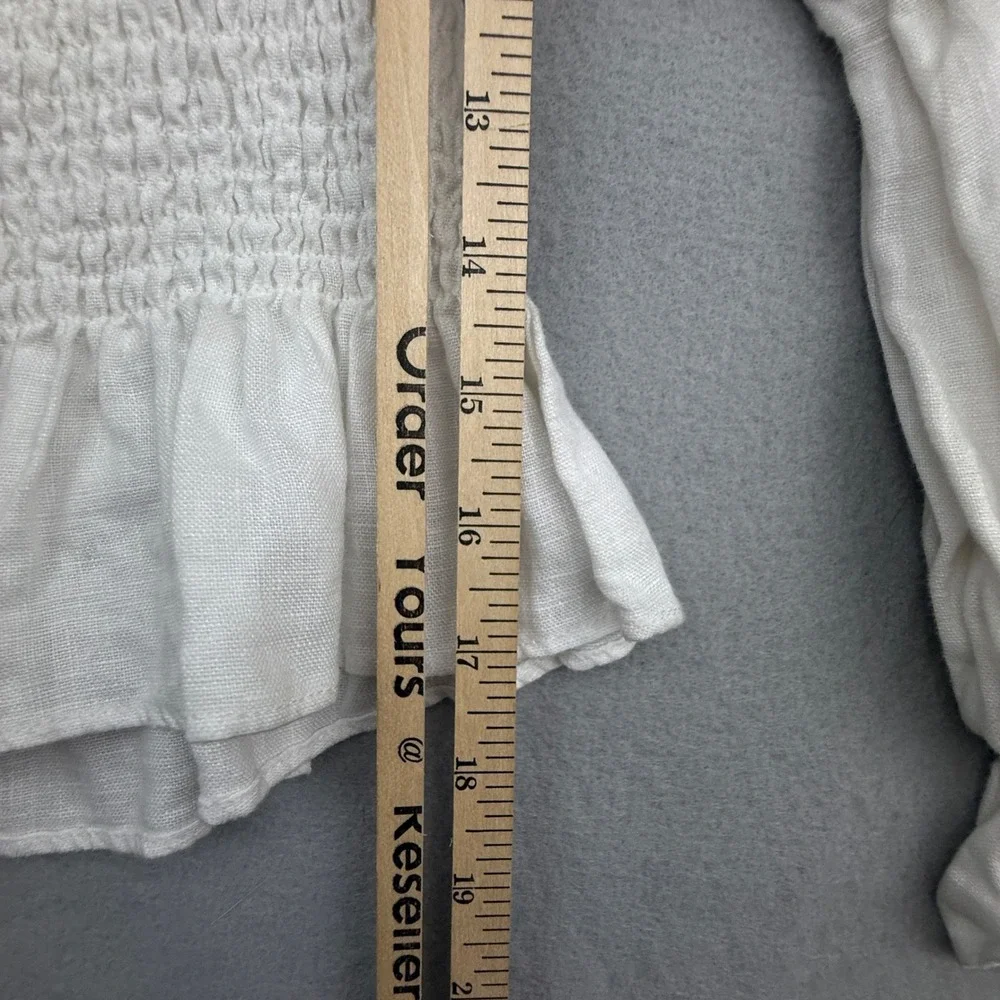 Reformation Oak Grove Linen Smocked Top Women Small White Peasant Puff Sleeve